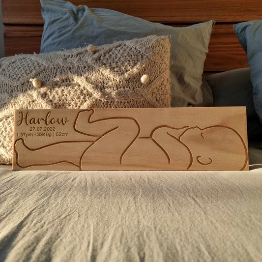 1:1 Scale engraved Baby Birth wooden plaque