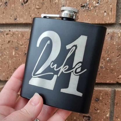 Black 6oz Personalised Flask