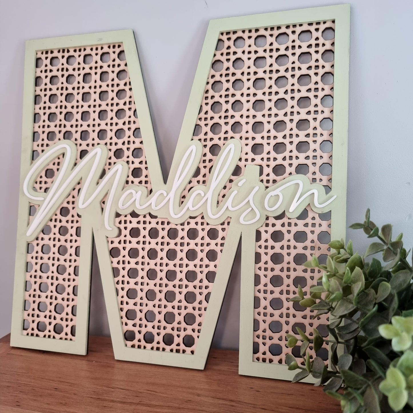 Painted Rattan Look Letters With Acrylic Name